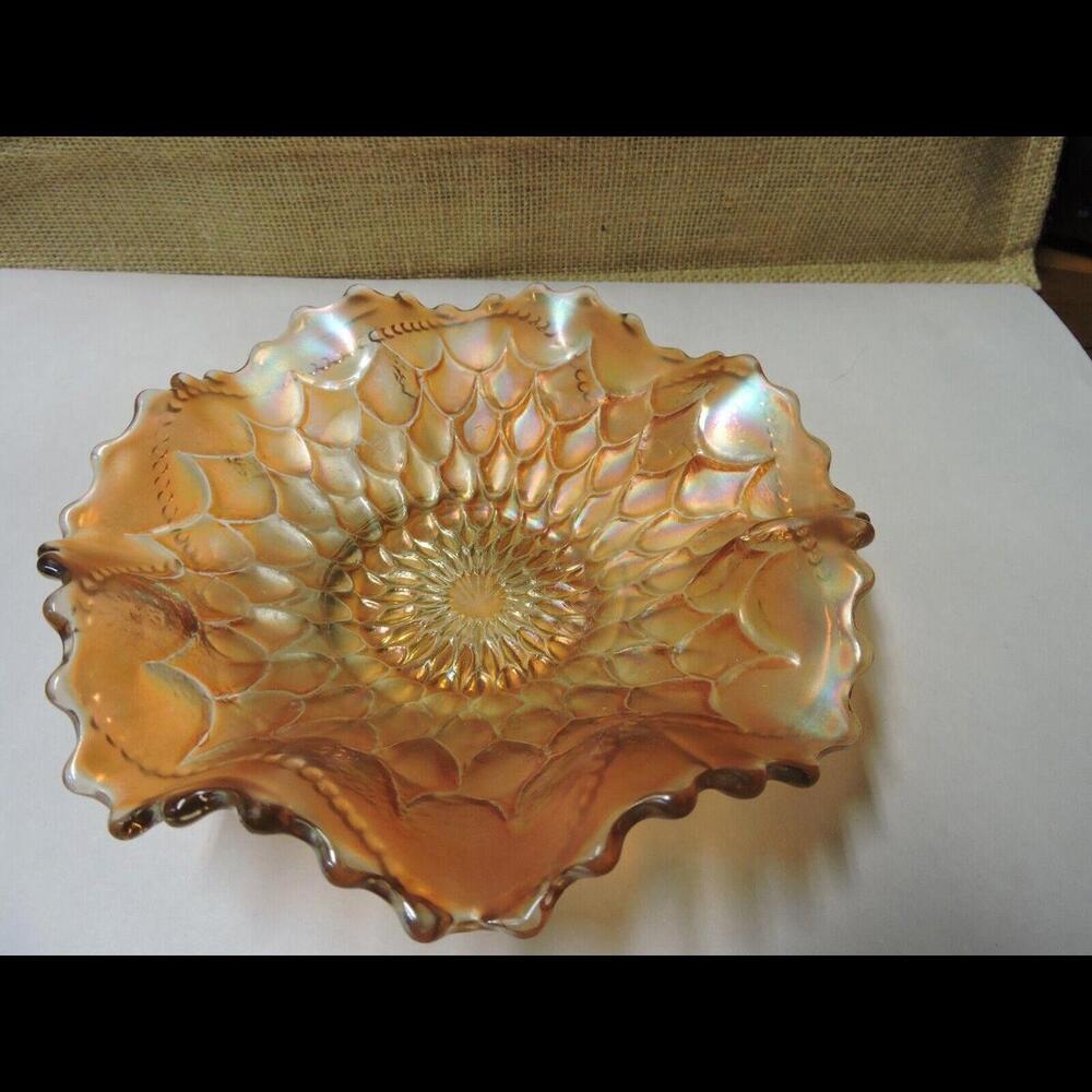 Vintage Dugan Fish Scales & Beads Carnival Glass Bowl